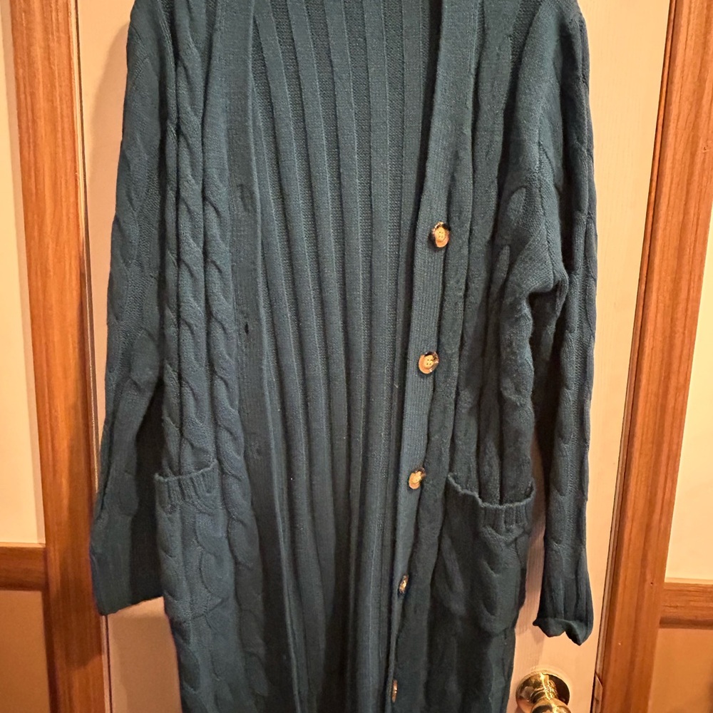 Women's Teal Cable Knit Cardigan